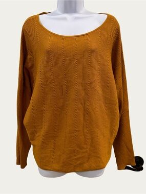 Cyrus Boat Neck Batwing Sleeve Ribbed Knit Gold/Brown Sweater Large